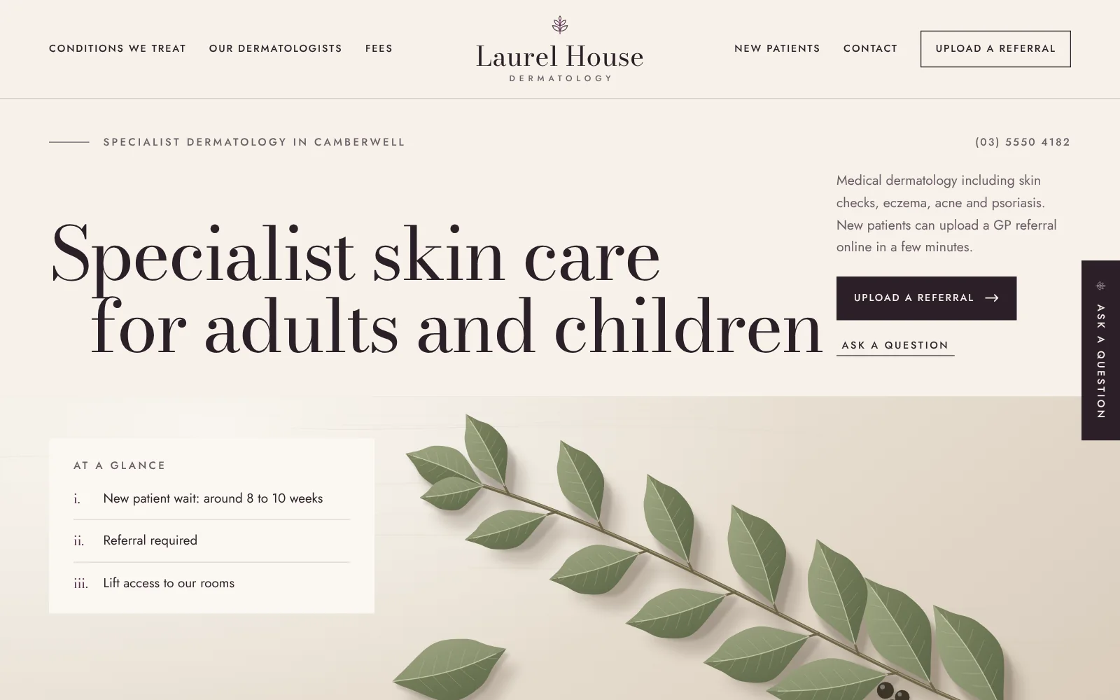 Home page of the Laurel House dermatology concept site